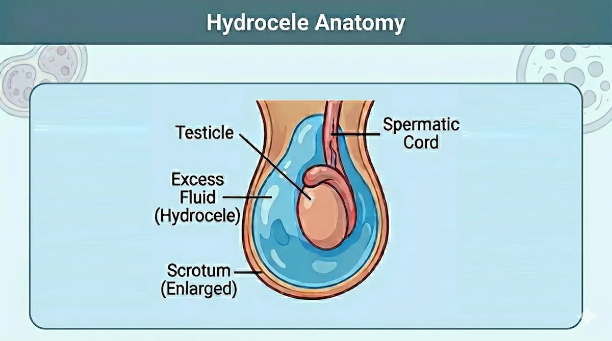 Hydrocele diagram explained by Dr. Mahyar Kashani, hydrocele surgeon Long Island